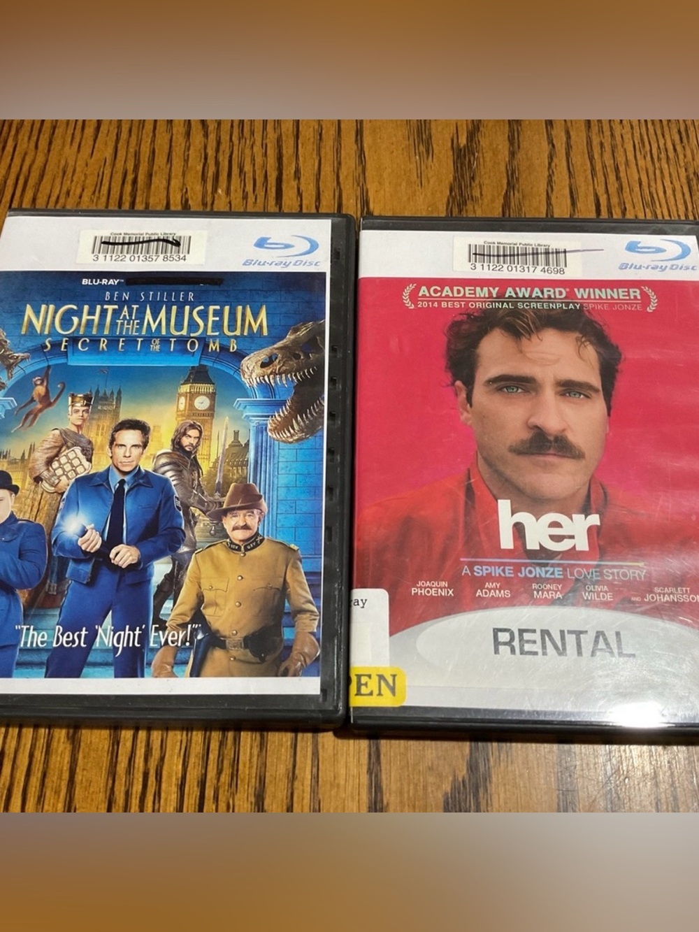 Her a Spike Jonze Love Story/Night at Museum Secret of Tomb Ben Stiller Blu-rays